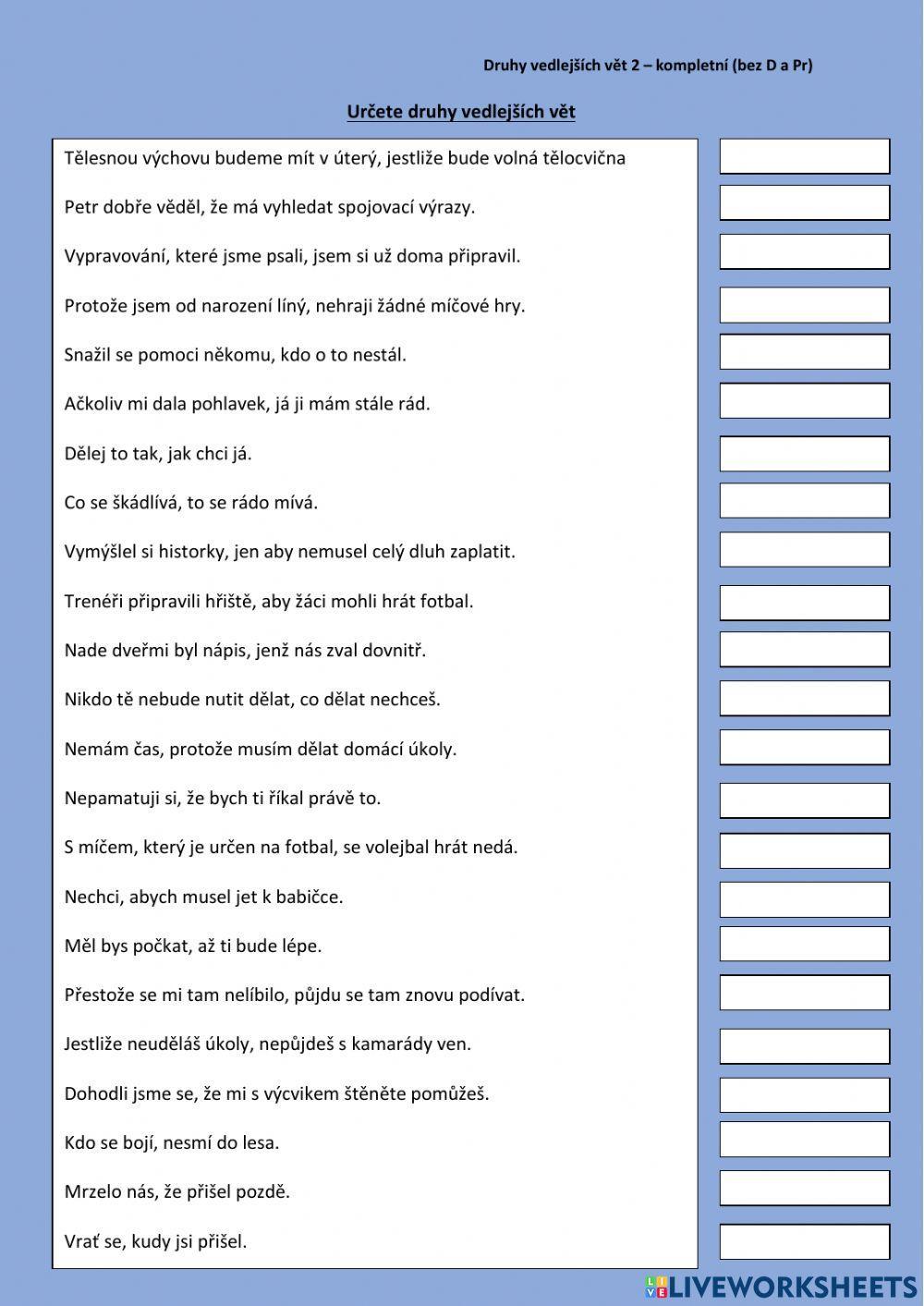 Druhy vedlejších vět 2 (bez D a Př)