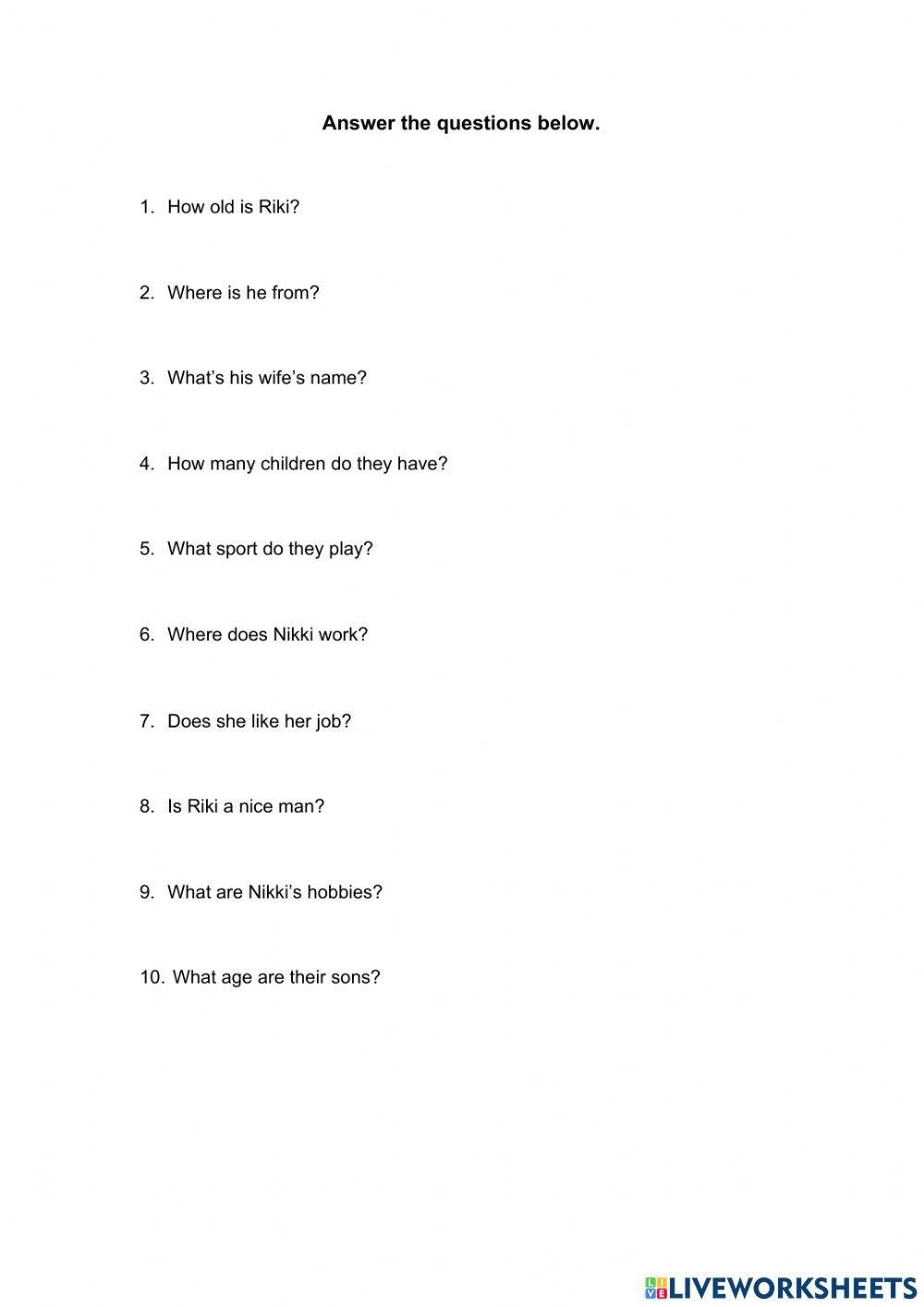 My Family Comprehension