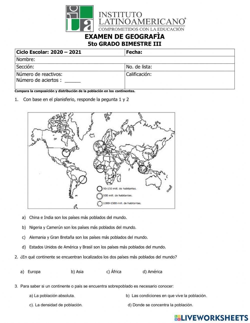 Quiz de Geografía online exercise for