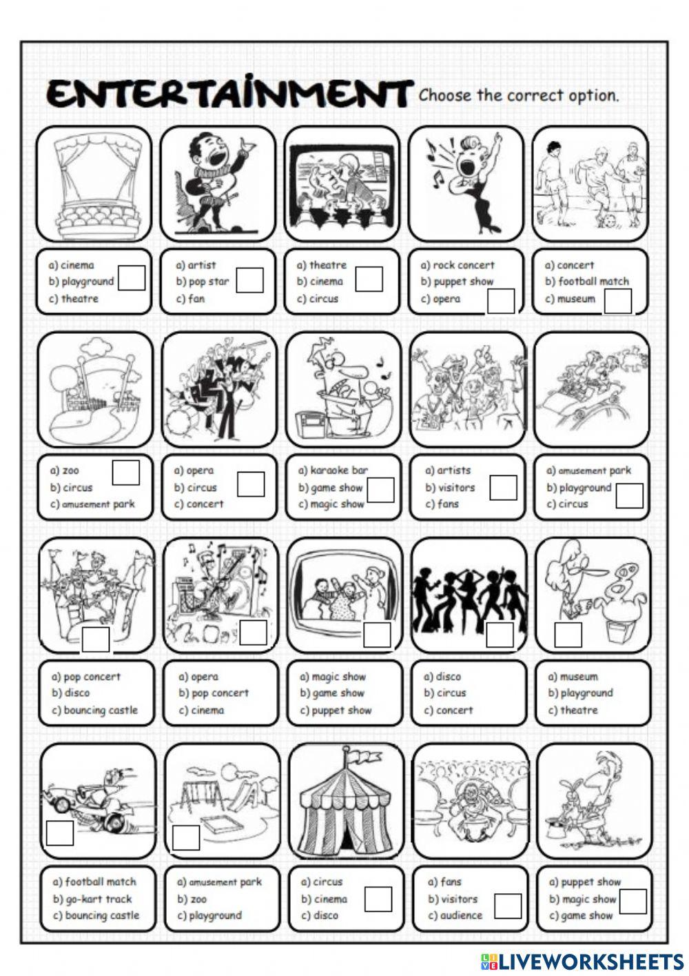 Entertainment vocabulary online exercise for live worksheets