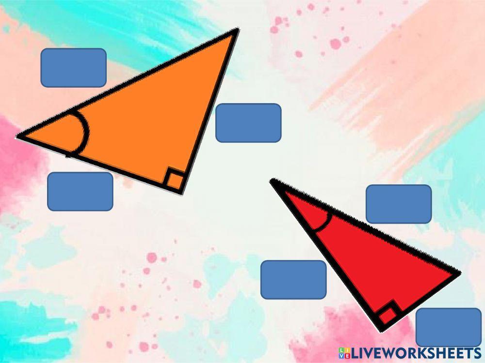 Cateto opuesto, cateto adyacente, hipotenusa.