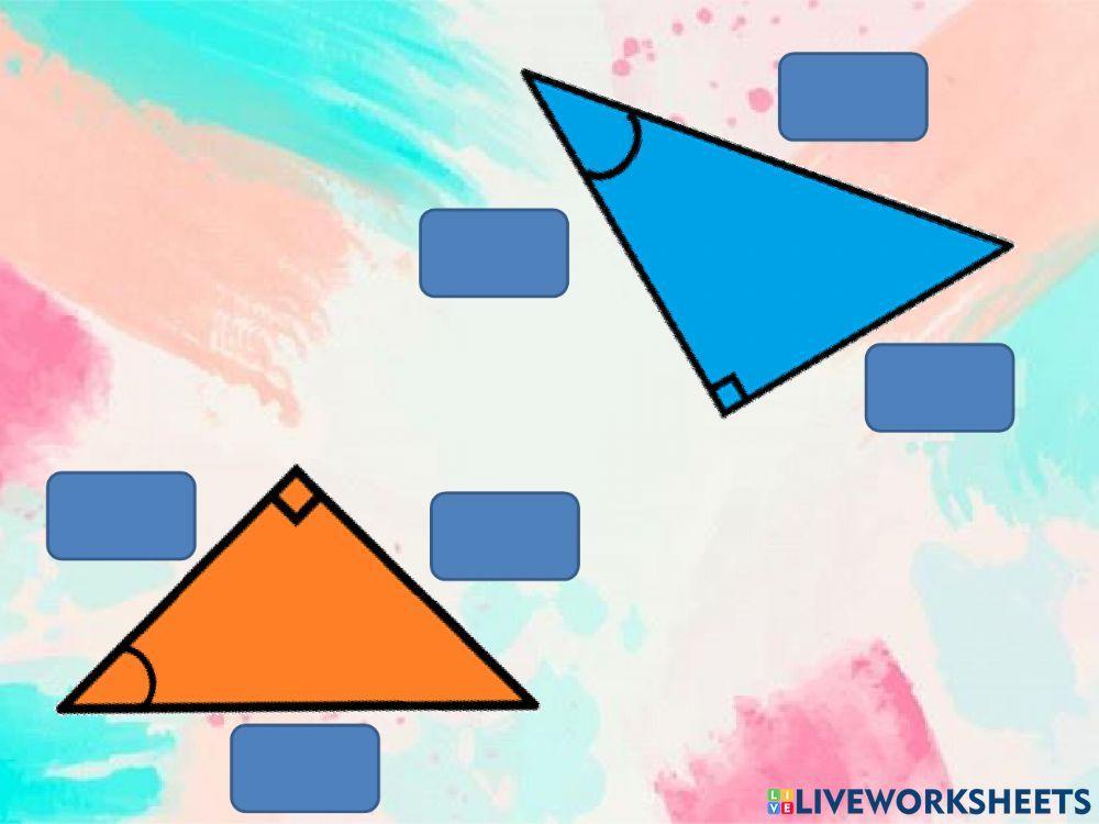 Cateto opuesto, cateto adyacente, hipotenusa.