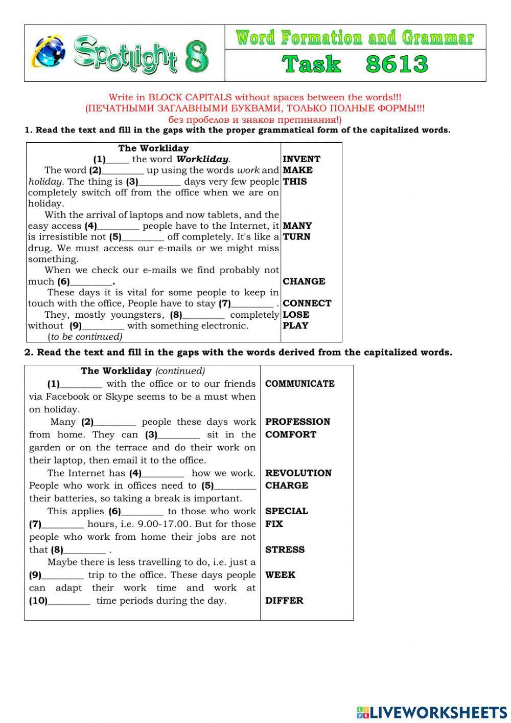 Spotlight 8 Task 8613