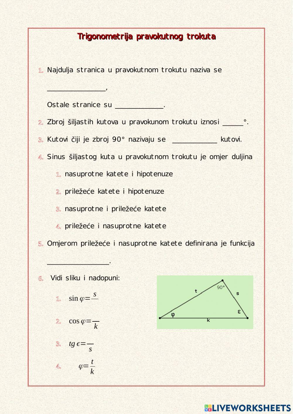 Trigonometrija pravokutnog trokuta Trigonometrija pravokutnog trokuta