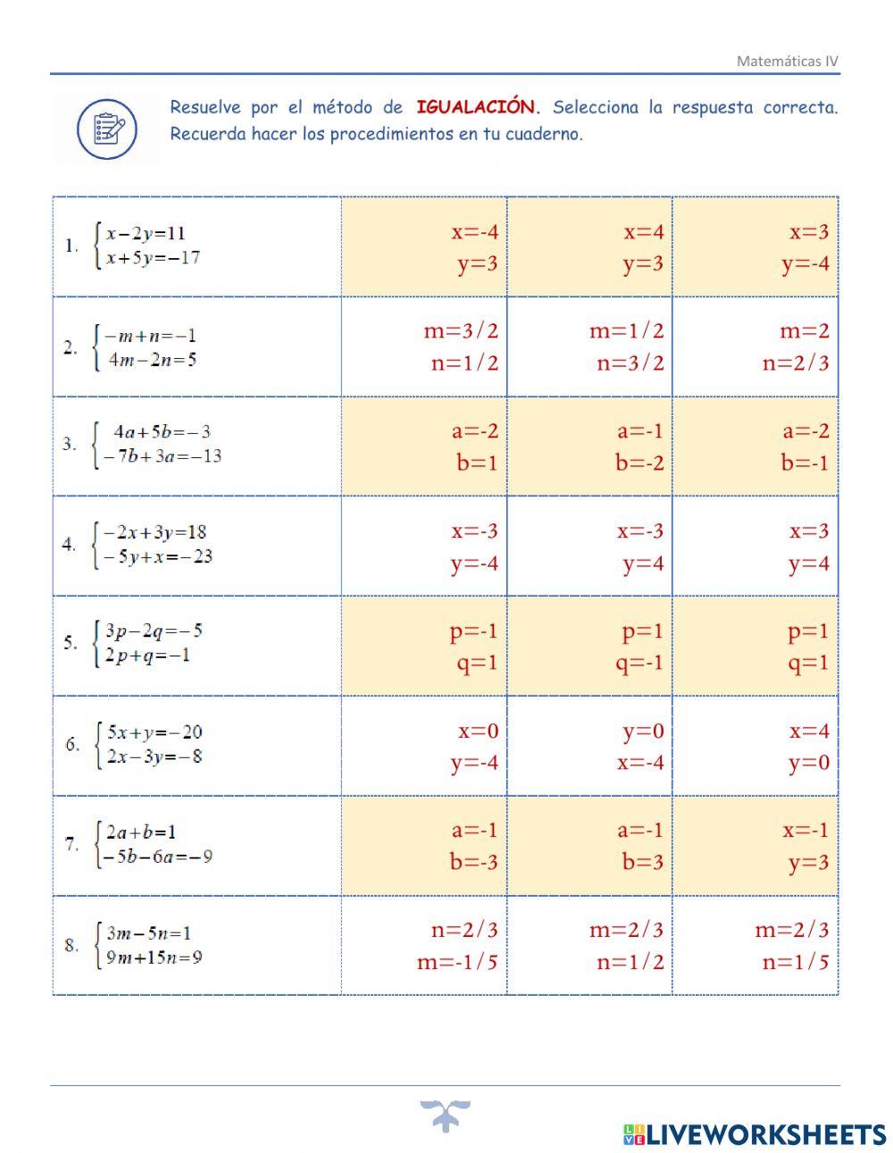 Método de igualación 2