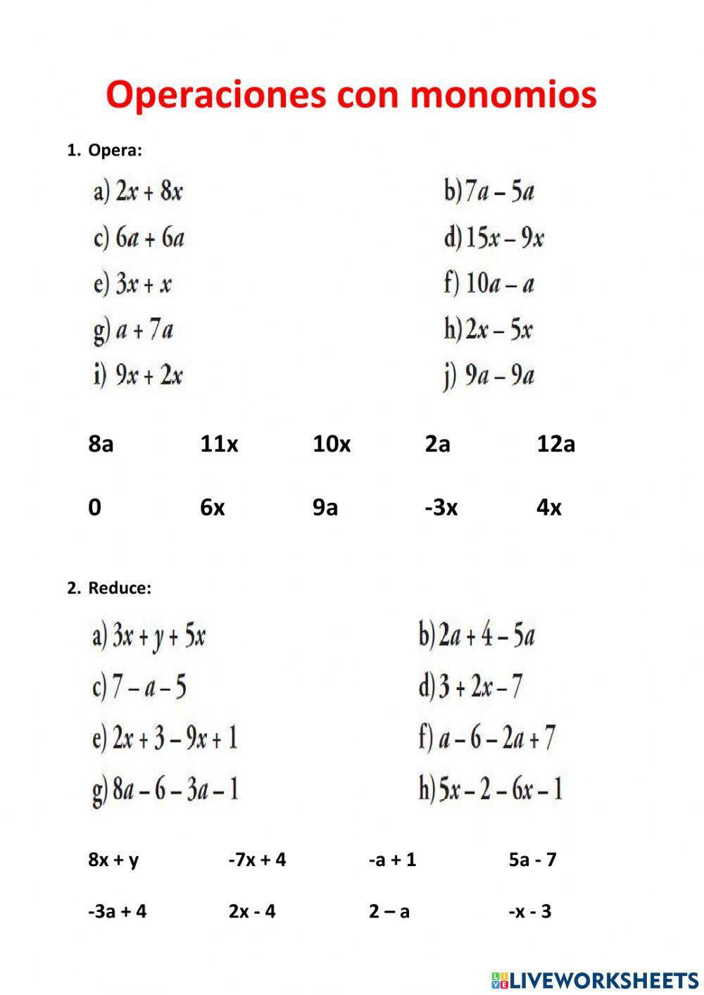 Operaciones con monomios