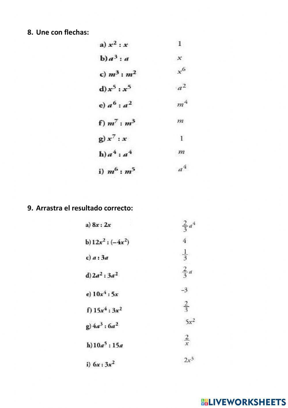 Operaciones con monomios