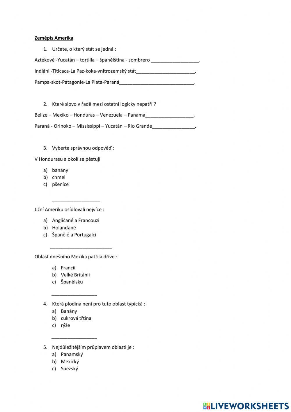 Střední Amerika test