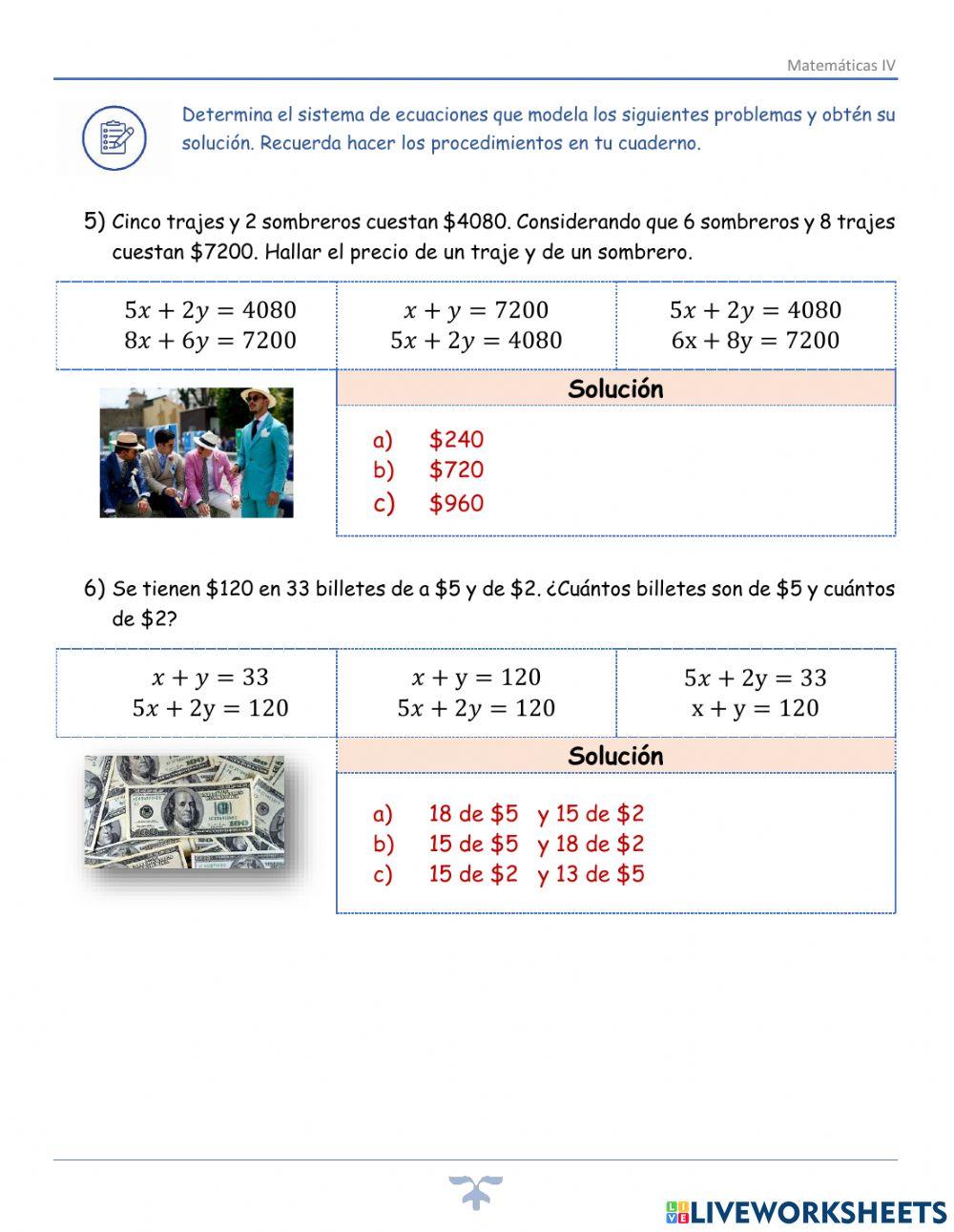 Modelos de sistemas de ecuaciones 2x2 2