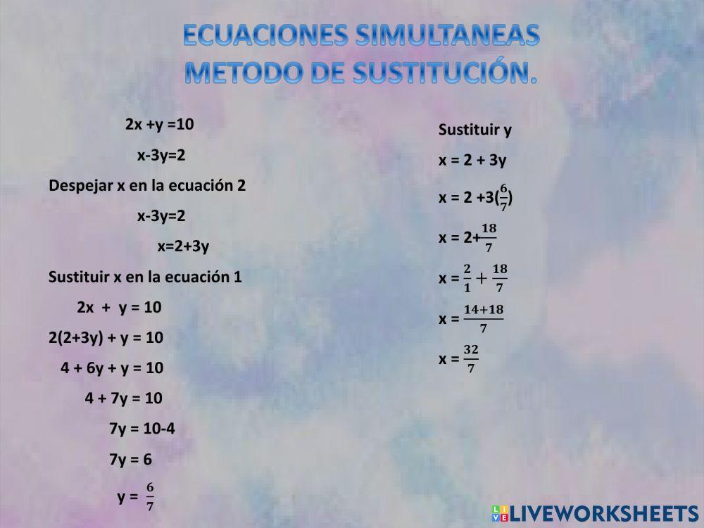 Ecuaciones simultaneas. Método de sustitución.