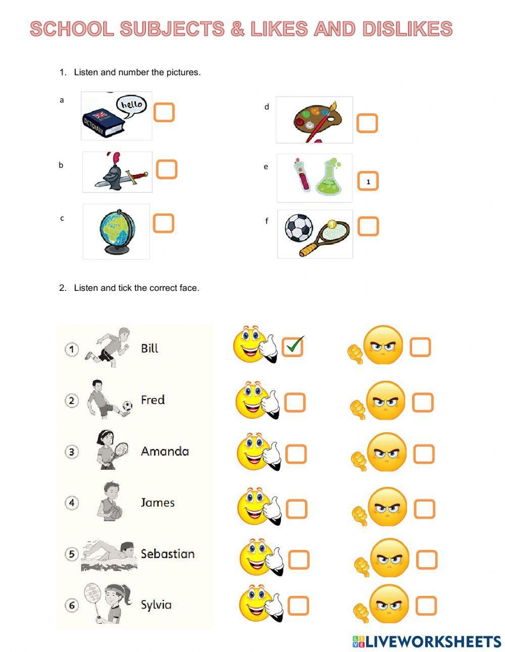 Listening: School subjects & Likes and dislikes
