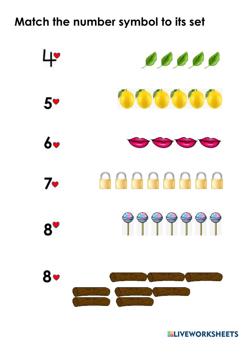 Matching numerals to sets worksheet Live Worksheets