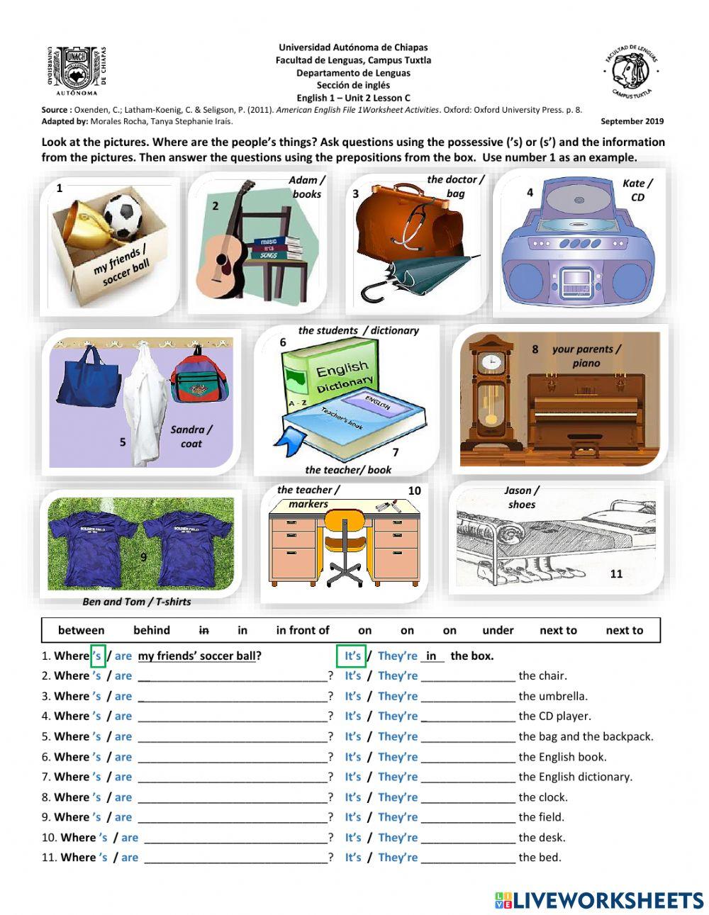 Possessive case ('s -s') and Prepositions