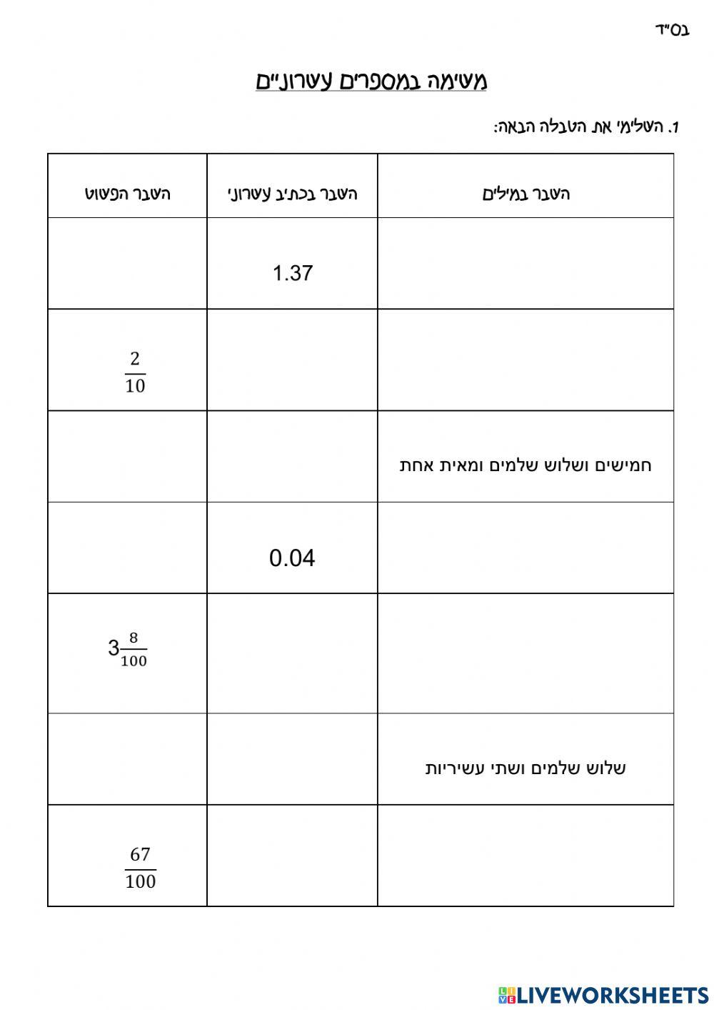 עשרוני בסיס כיתה ה
