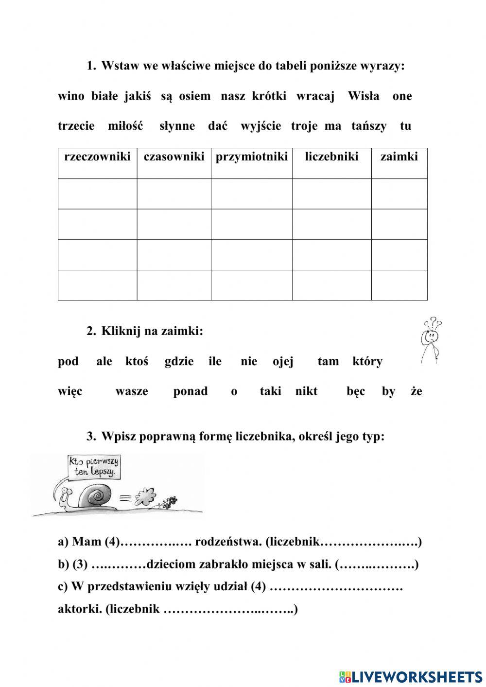 części mowy - ćwiczenie