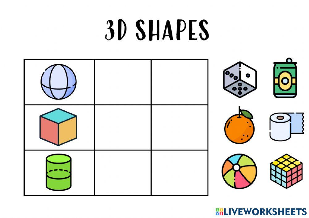 Pdf online exercise: 3d Shapes Live Worksheets