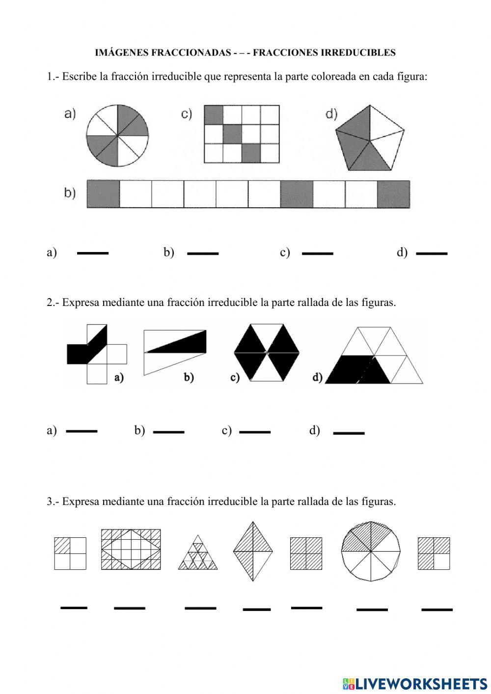 Imágenes fracionadas. Fracciones irreducibles
