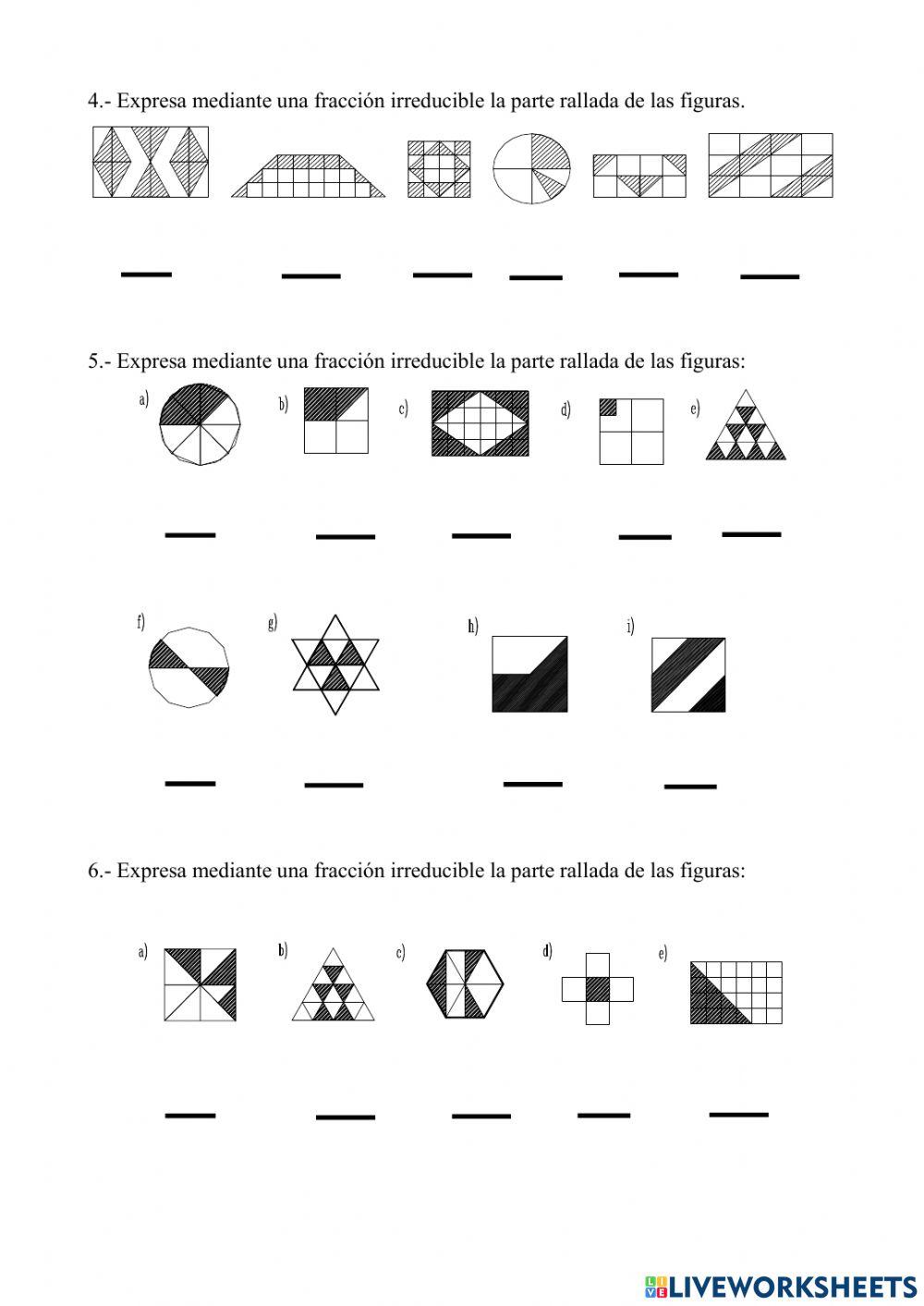 Imágenes fracionadas. Fracciones irreducibles
