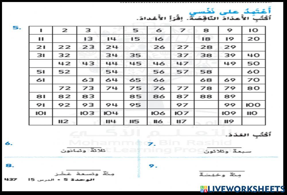 كتابة الاعداد حتى 120