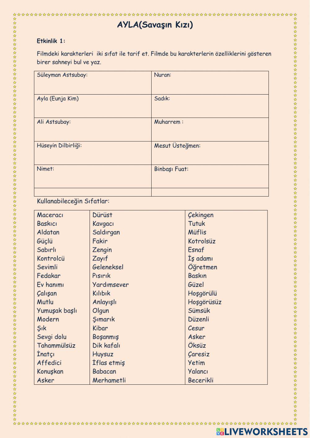 Ayla(Savaşın Kızı) Etkinlik