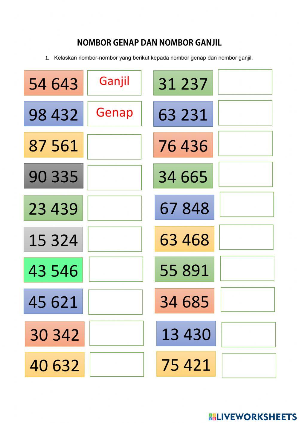 Nombor genap  dan nombor ganjil