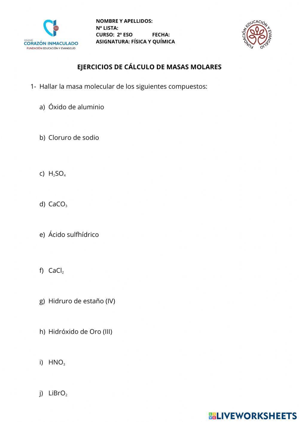 Cálculo de masas moleculares