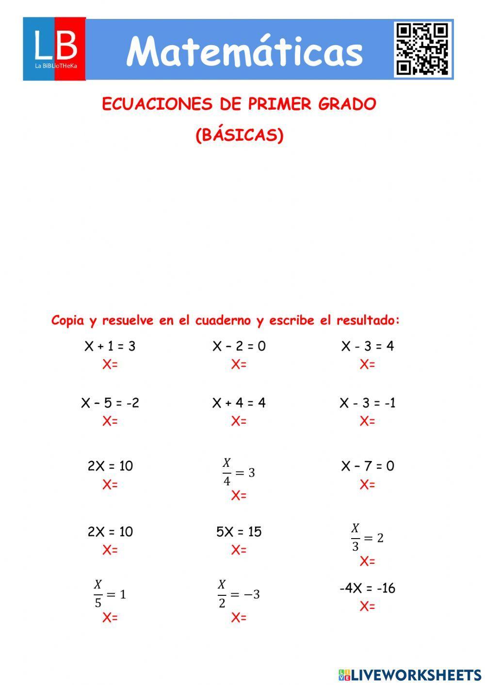 Ecuaciones de primer grado basicas