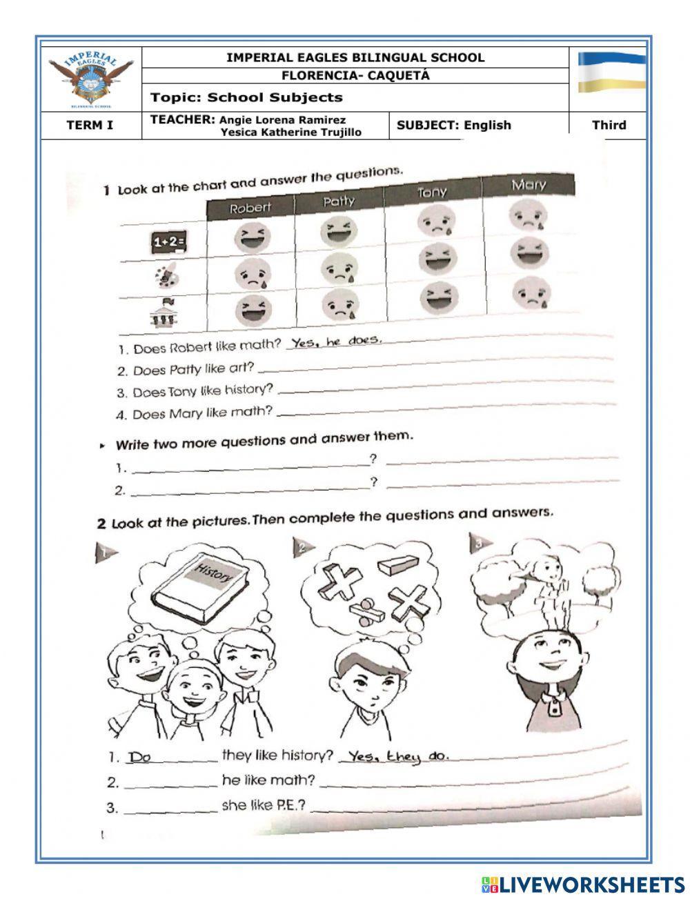 Workbook school subjects