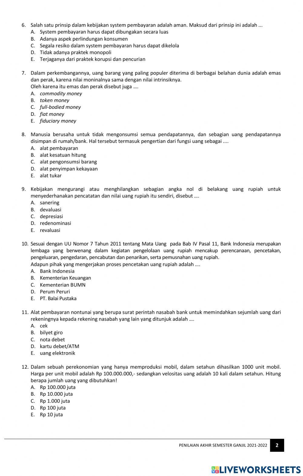 PTS Ekonomi Semester 2 Kelas X