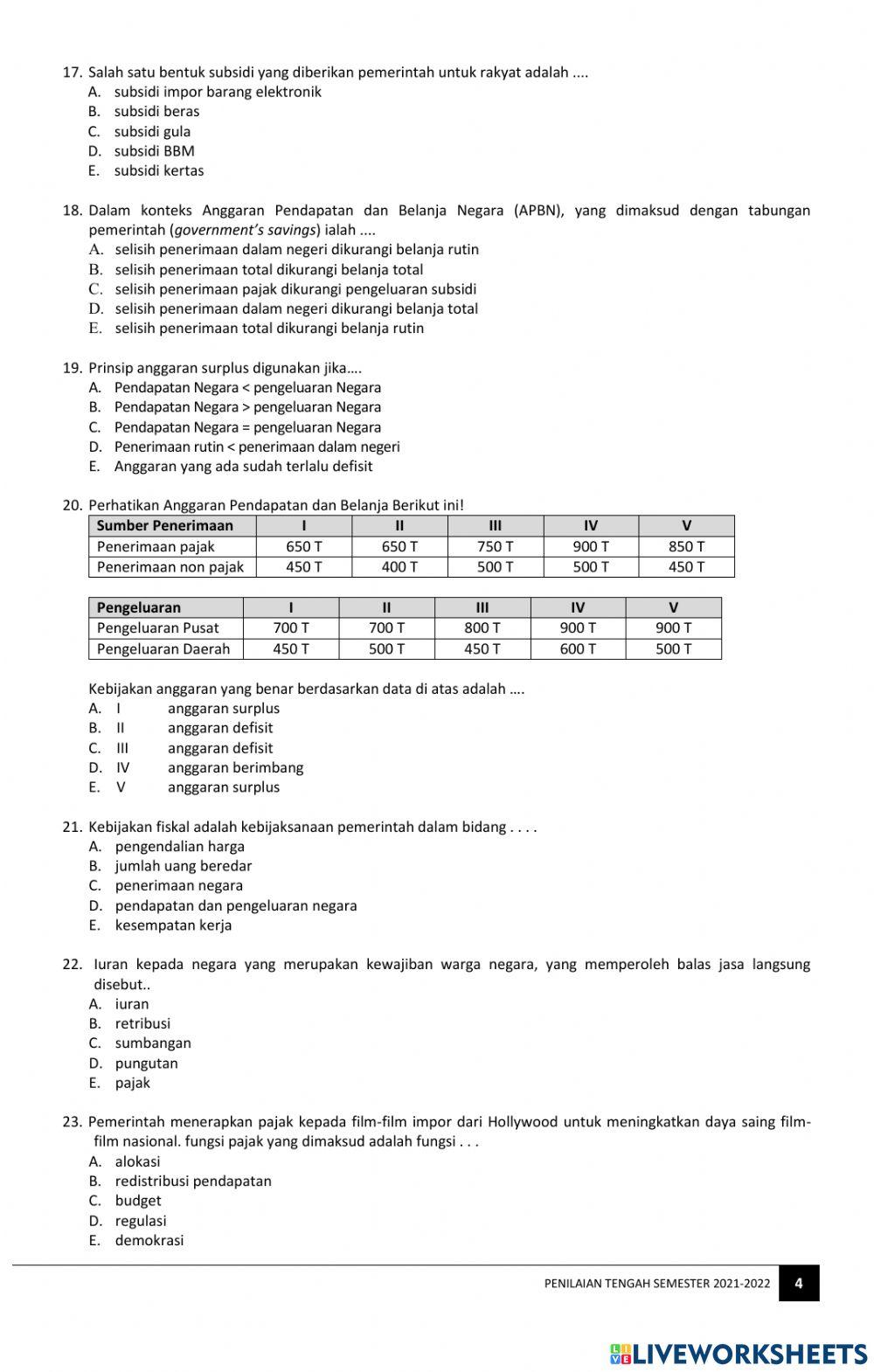 PTS Ekonomi Semester 2 Kelas XI