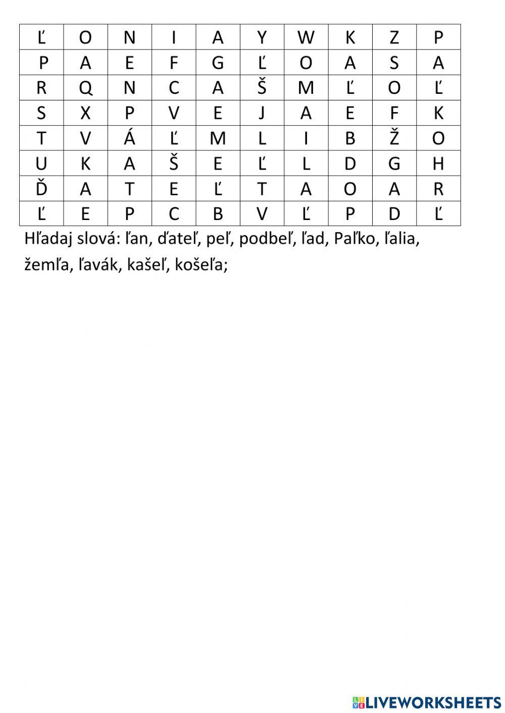Hľadaj slová Ľ