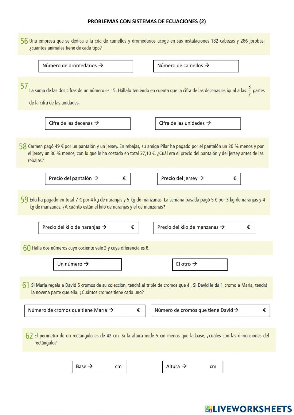 Problemas con sistemas de ecuaciones (2)