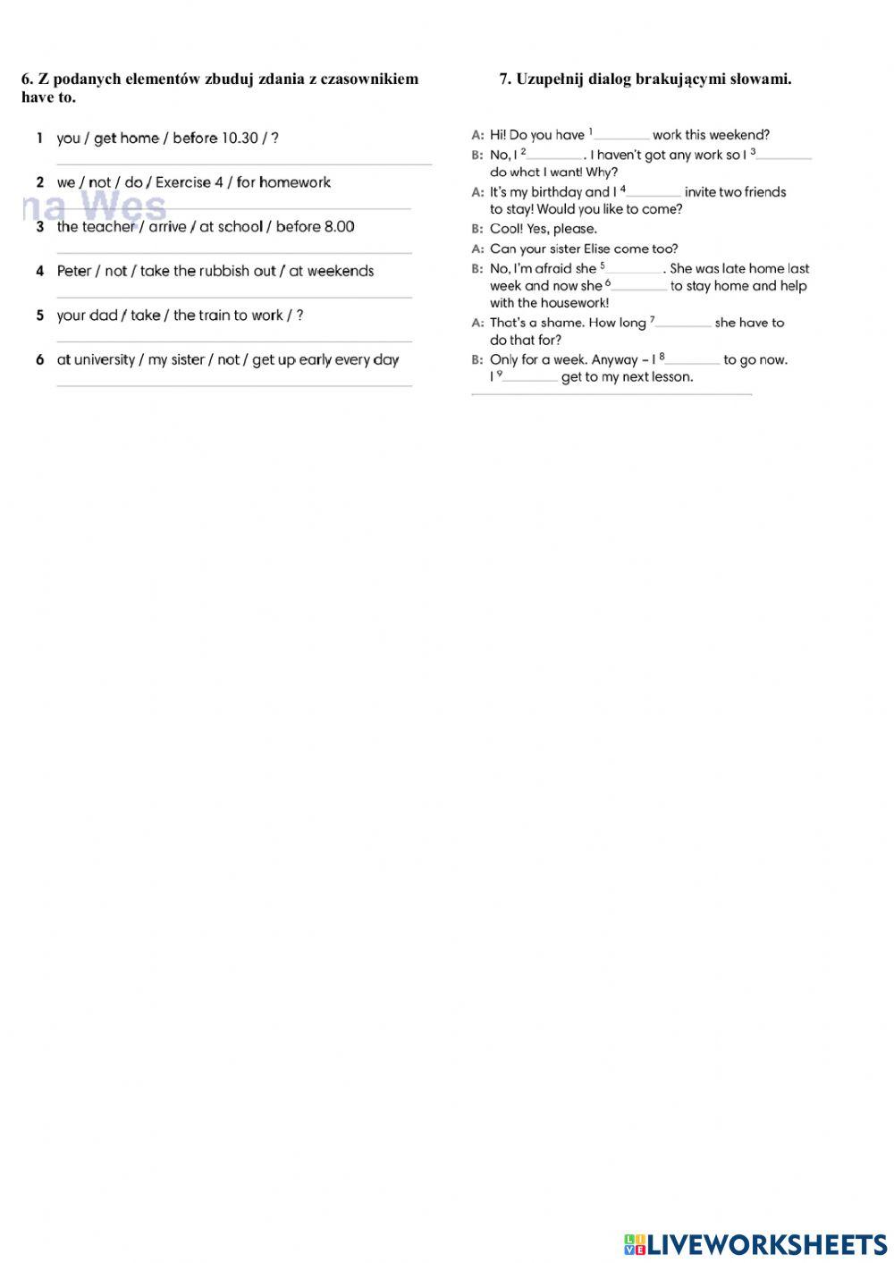 Modal verbs can, must, have to