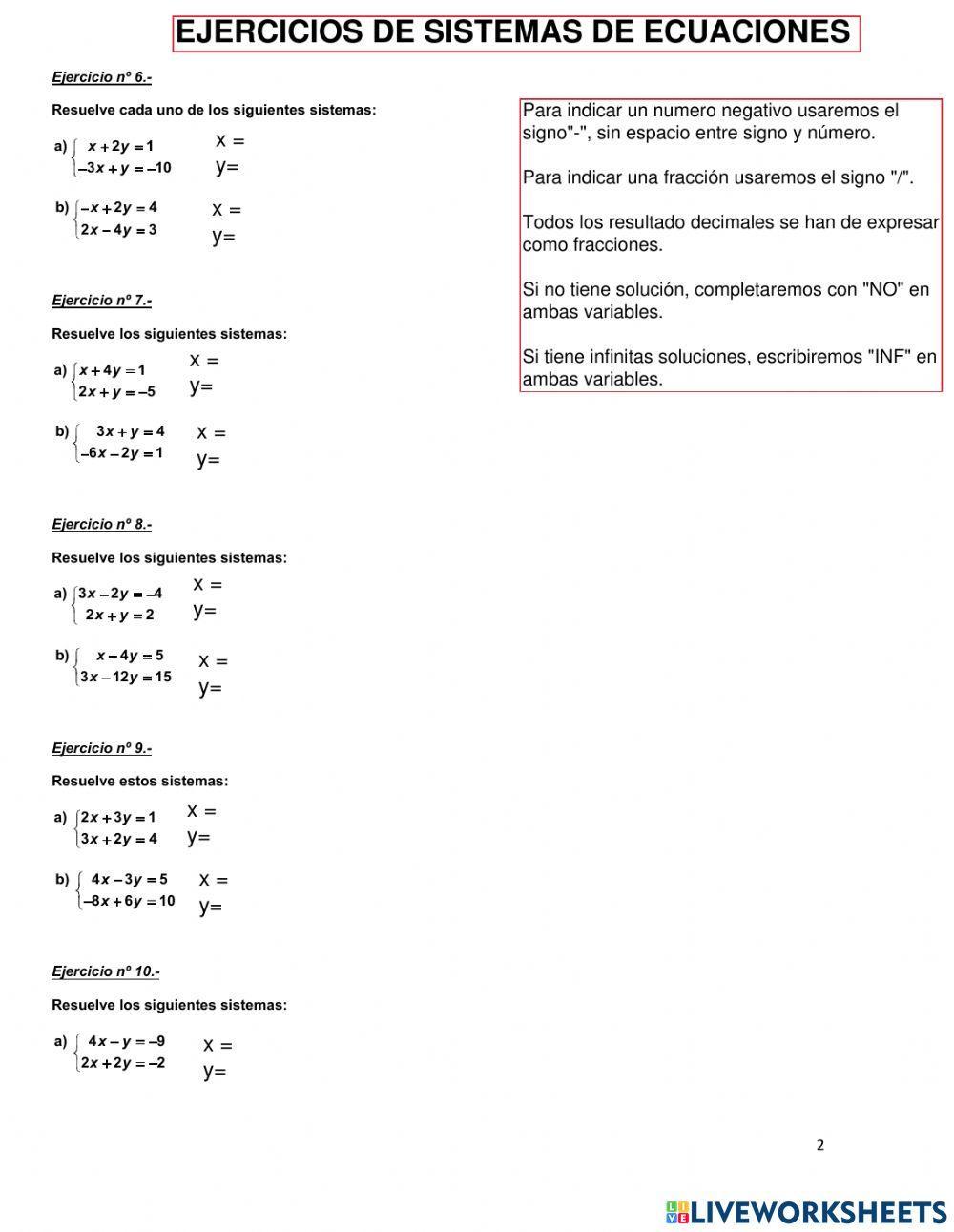 Ejercicios sistemas de ecuaciones lineales (2)