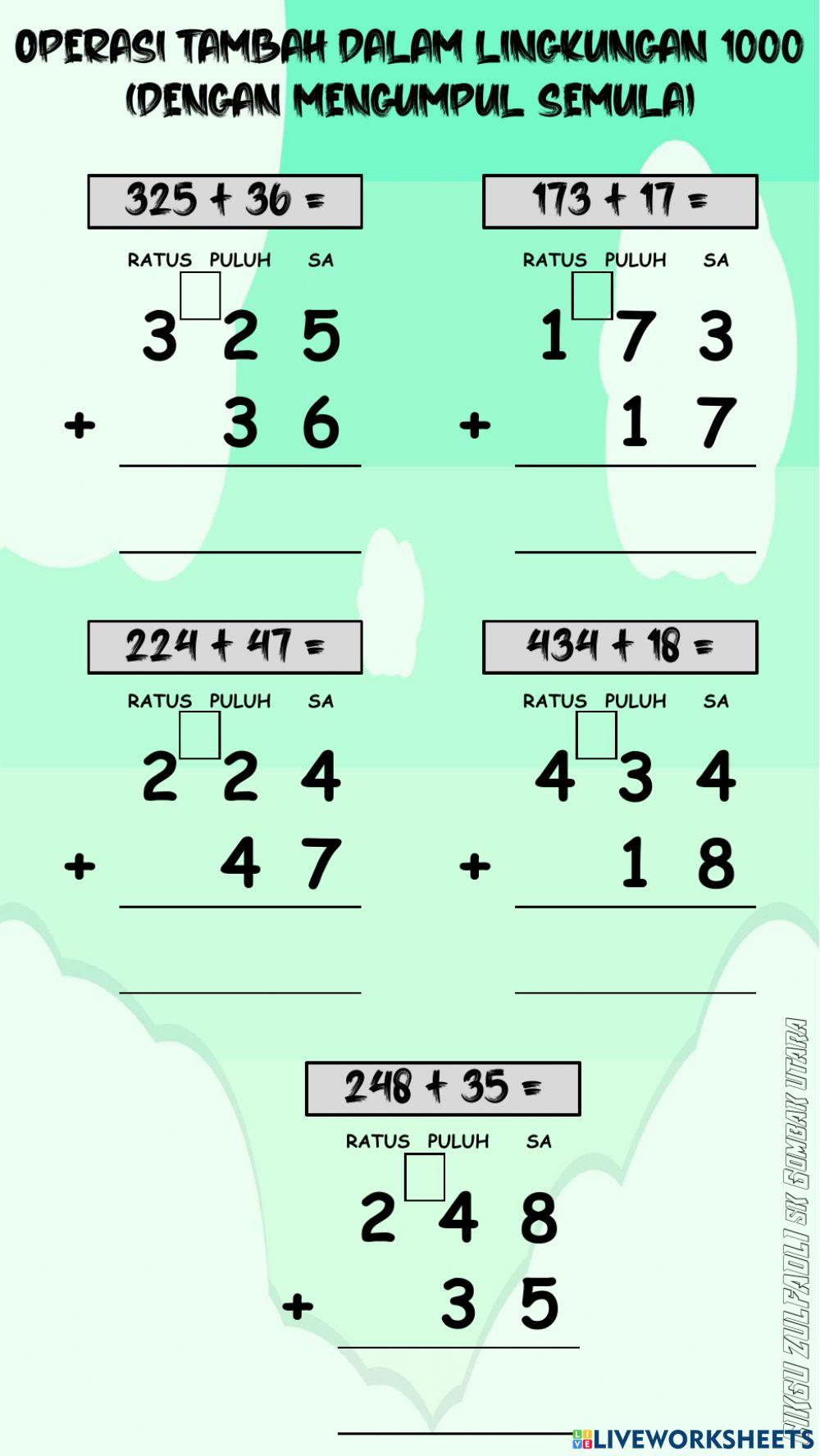 Operasi tambah lingkungan 1000 dengan mengumpul semula