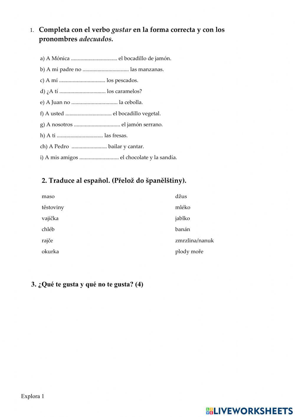 Gustar - los alimentos