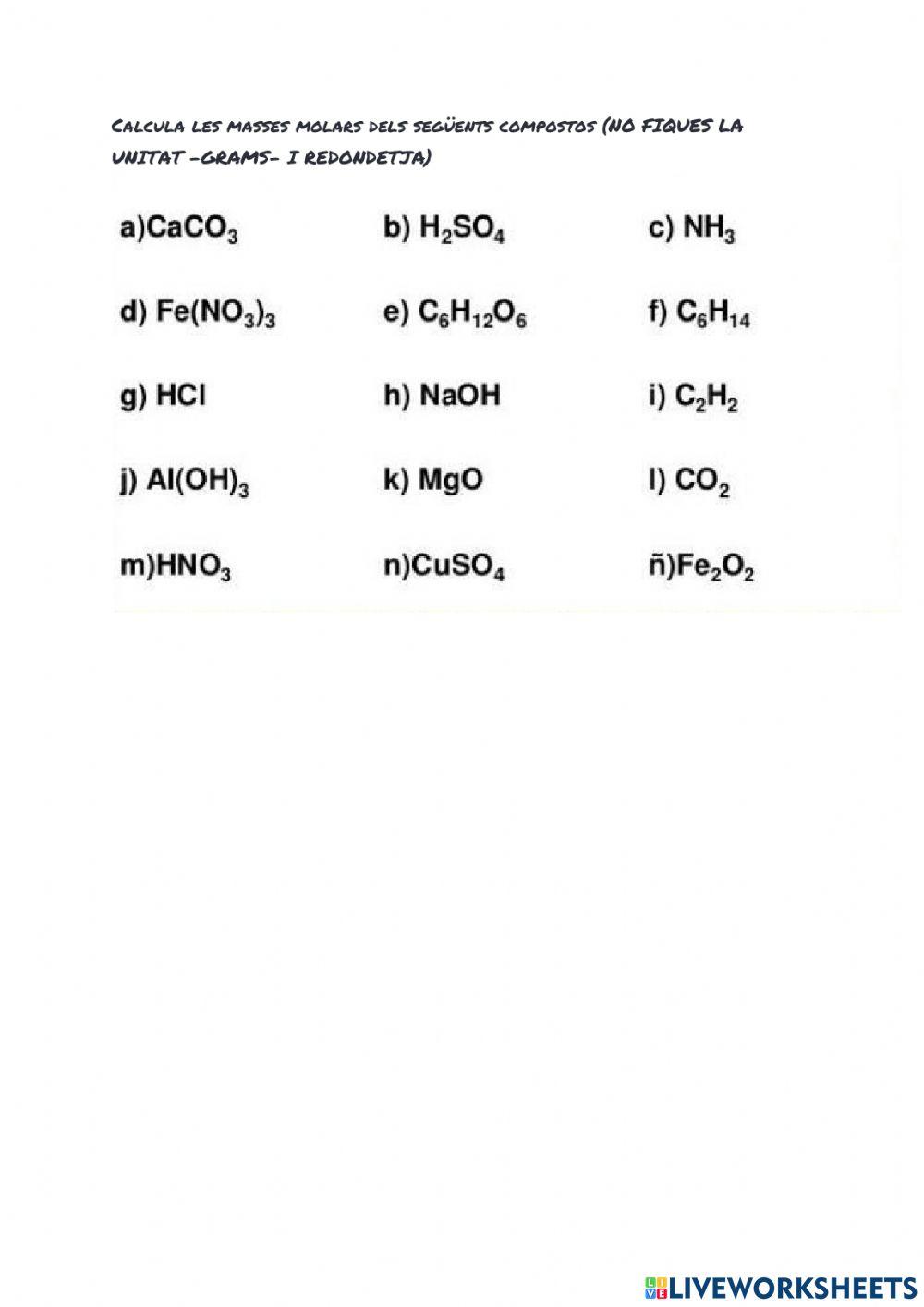 Masses atòmiques, moleculars i molars