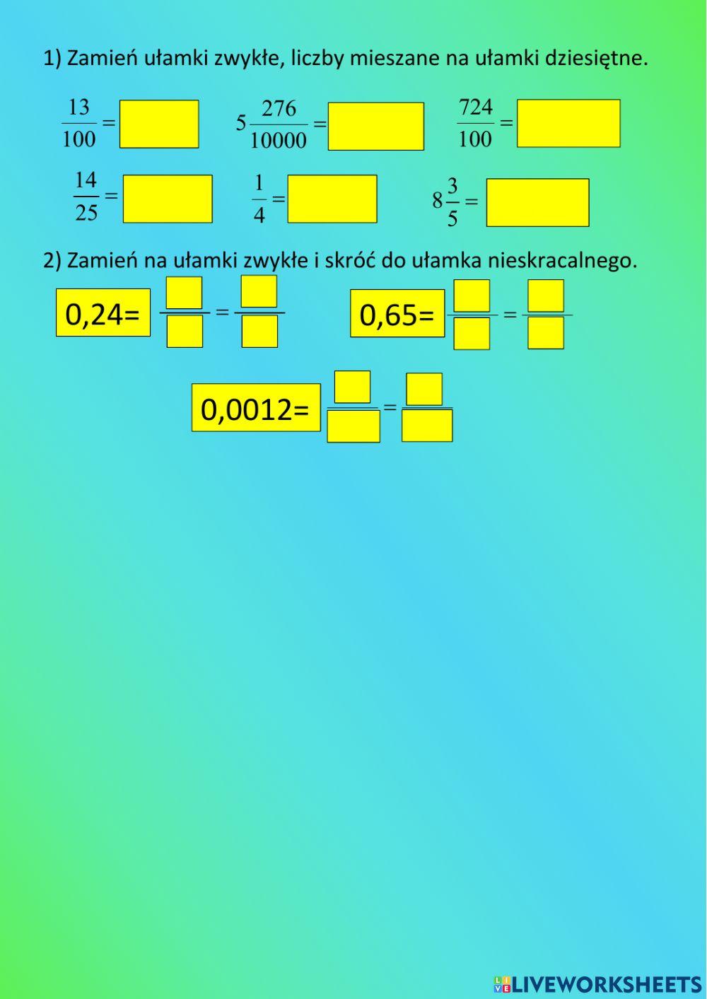 Domowe zamiana na dziesiętne, skracanie