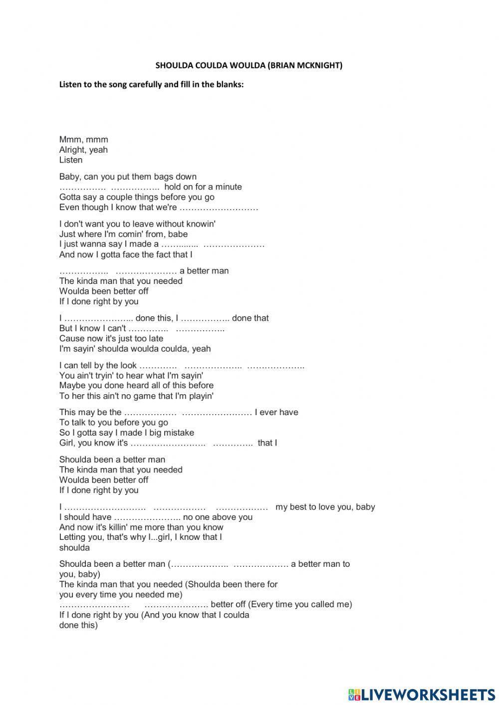 Shoulda Woulda Coulda (listening- song)