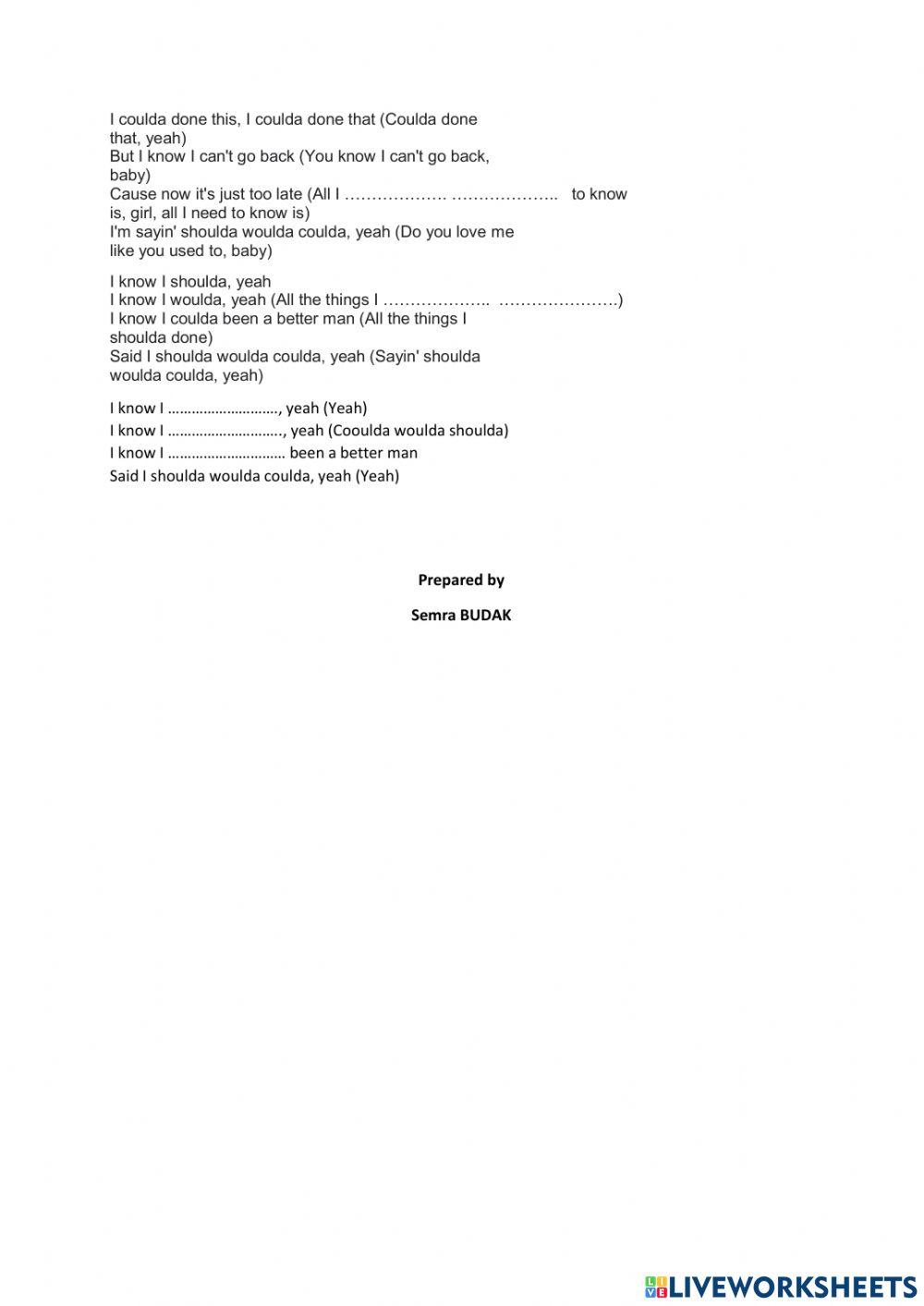 Shoulda Woulda Coulda (listening- song)