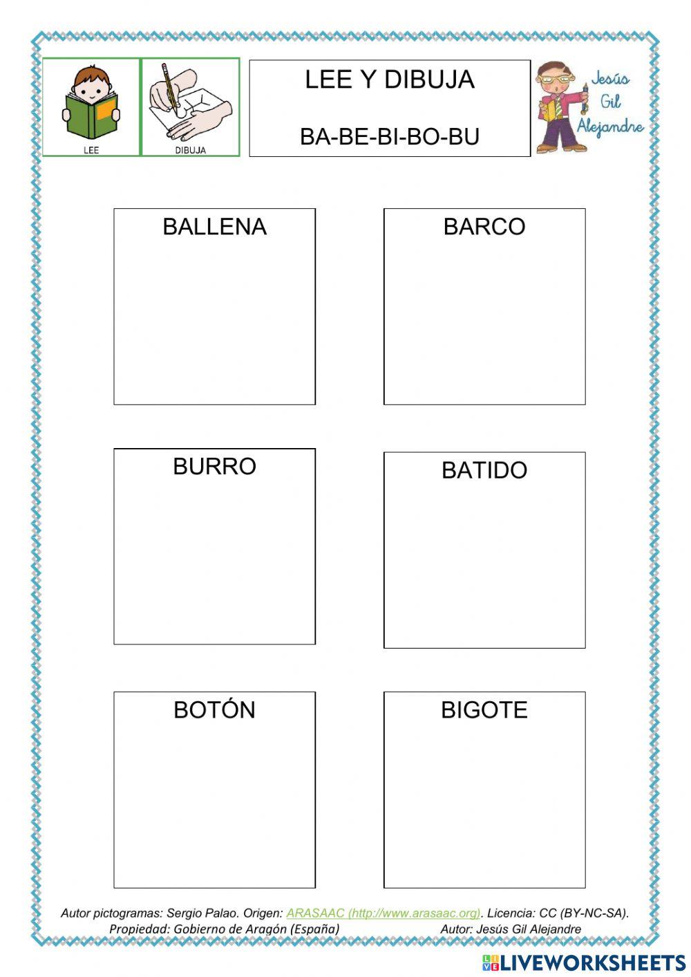 Lee y dibuja palabras con B