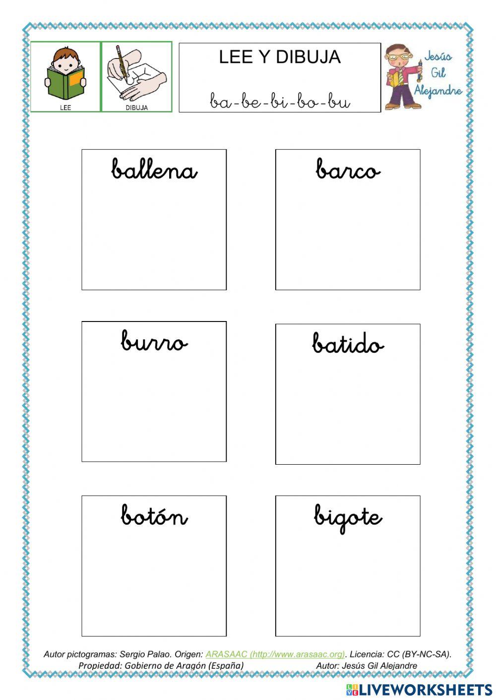 Lee y dibuja palabras con B minúsculas