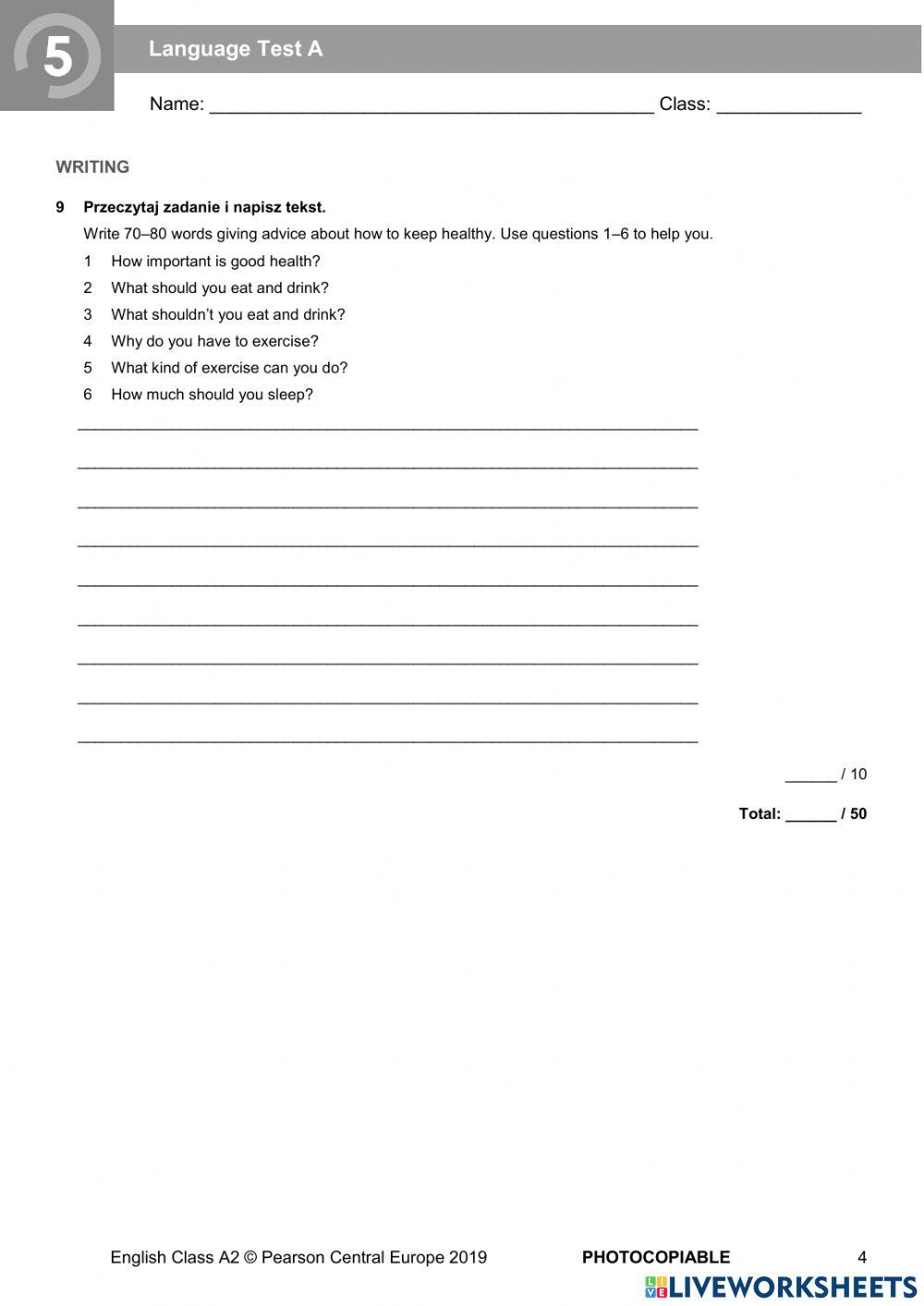 Klasa VI test dział 5 English Class