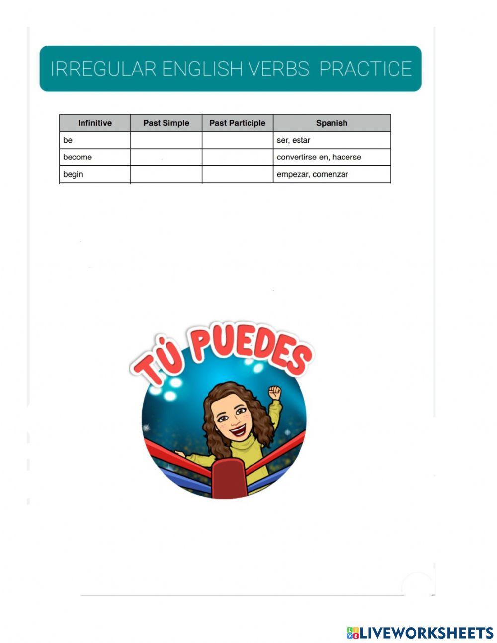 3 English irregular verbs practice in alphabetical order