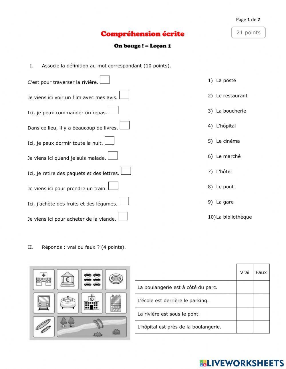 On bouge! Leçon 1 - Compréhension écrite