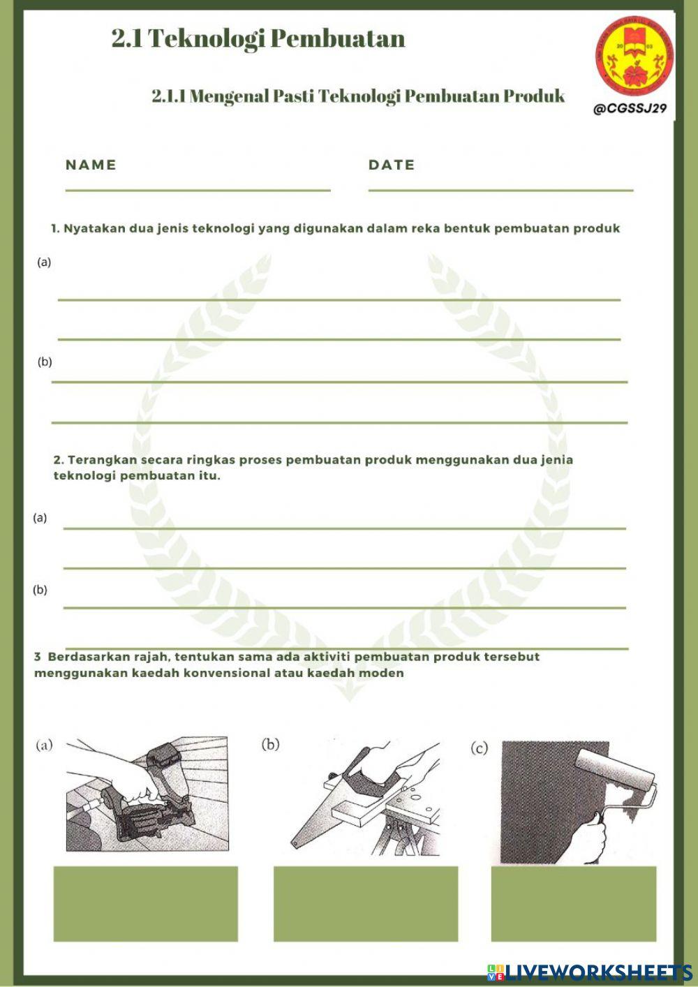 2.1 Mengenalpasti Teknologi Pembuatan Produk