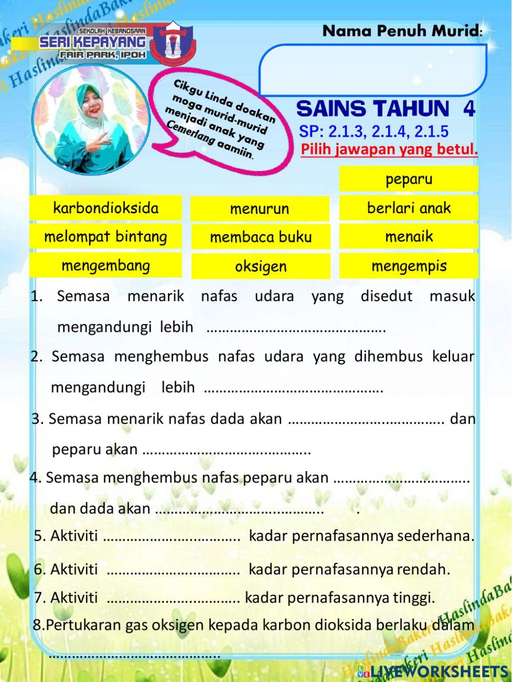 Sains Tahun 4 : pernafasan manusia