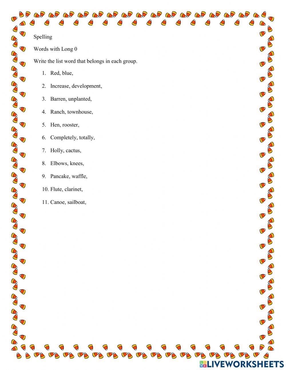 Spelling: Words with the sound of long o