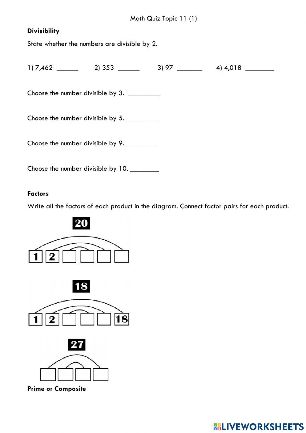 Math quiz Topic 11 worksheet | Live Worksheets