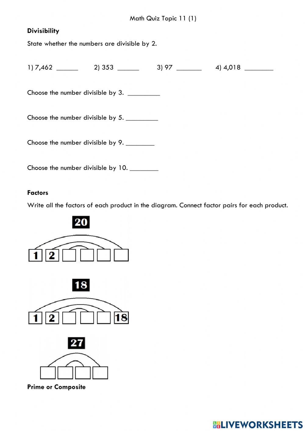 Math quiz Topic 11